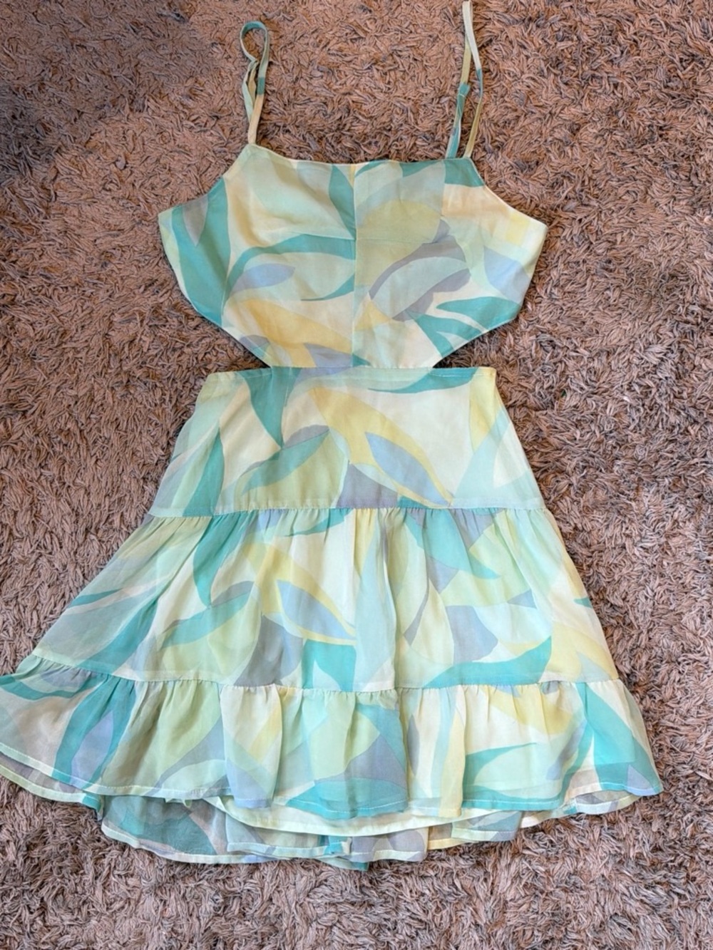 Pastel Aqua & Yellow Abstract Print Mini Dress